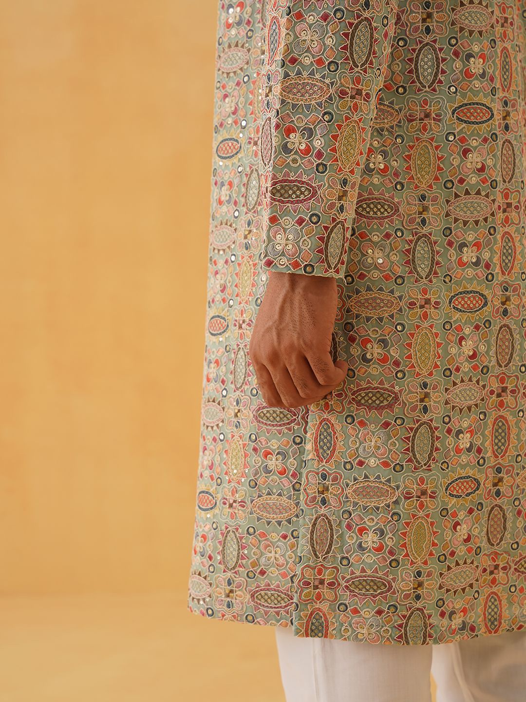 SOJANYA LUXE Lelaki Sulam Benang Kerja Georgette Kurta