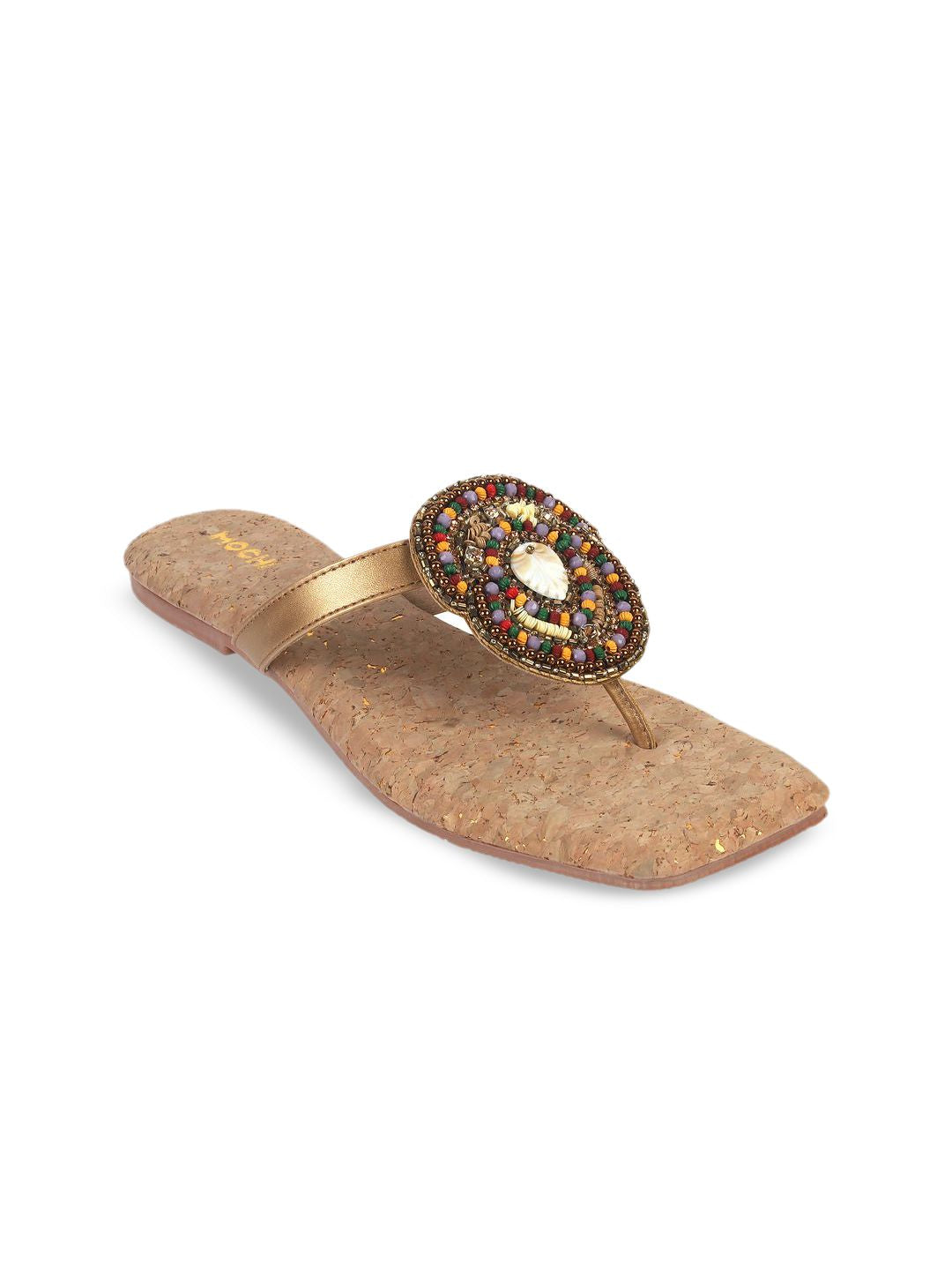 Mochi Women Embroidered Open-Toe Flats