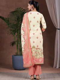 Libas Floral Printed Keyhole Neck Straight Kurta with Trousers & Dupatta