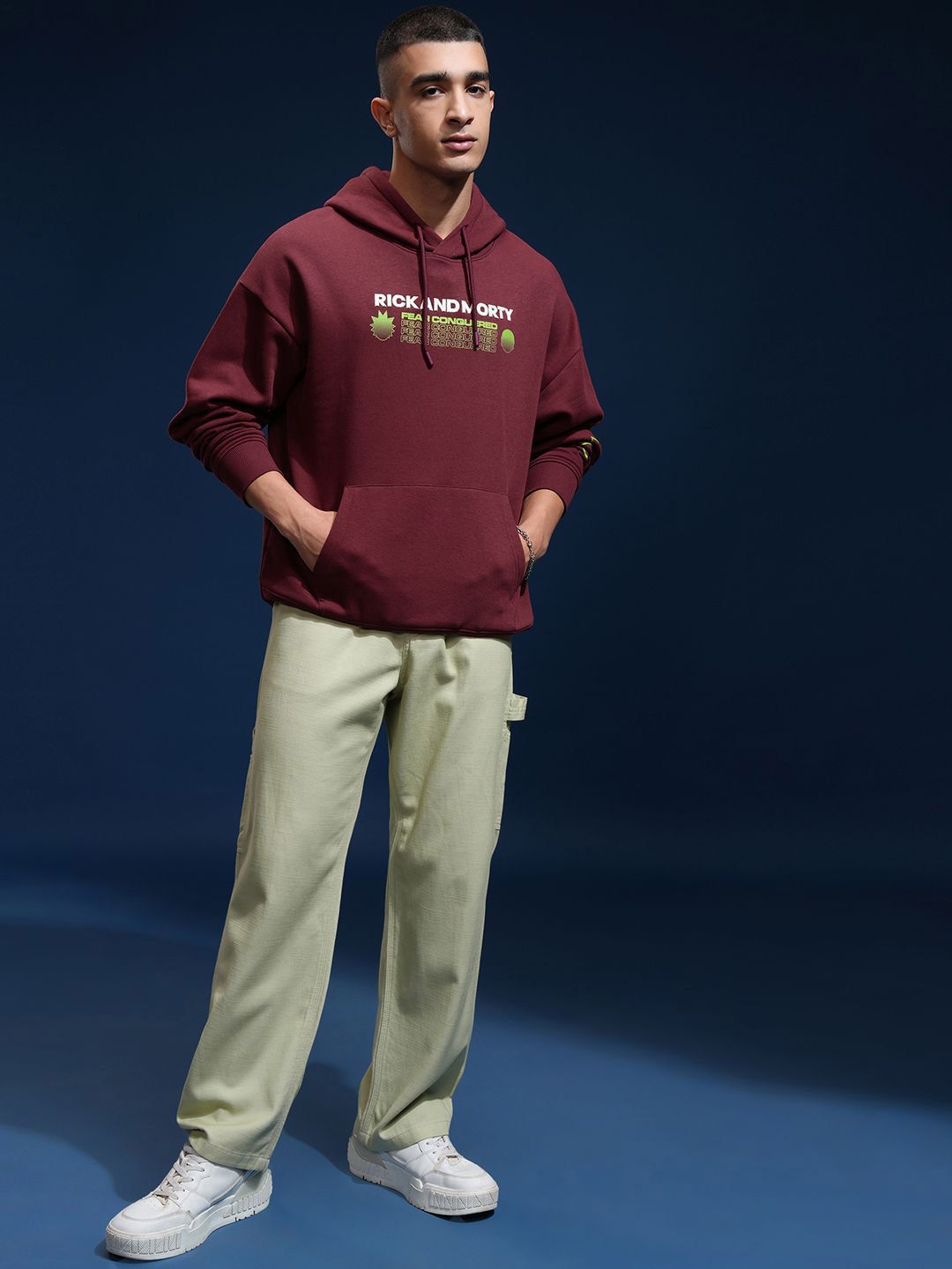 HIGHLANDER Men Rick & Morty Oversized Drop Shoulder Hoodie Sweatshirt