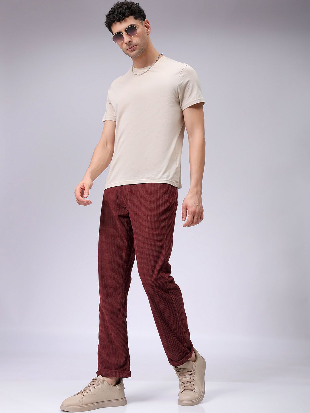 The Indian Garage Co Men Self Design Straight Fit Chinos Trousers