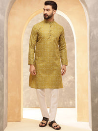 Anouk Yellow Ethnic Motifs Printed Band Collar Straight Kurta