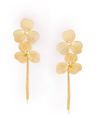VOGUE PANASH Gold-Plated Artificial Stones Studded Floral Shaped Drop Earrings