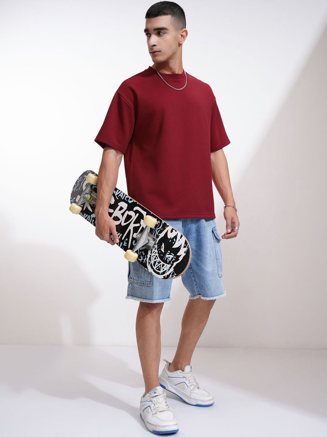 HIGHLANDER Men Self Design Round Neck Relaxed Fit T-shirt