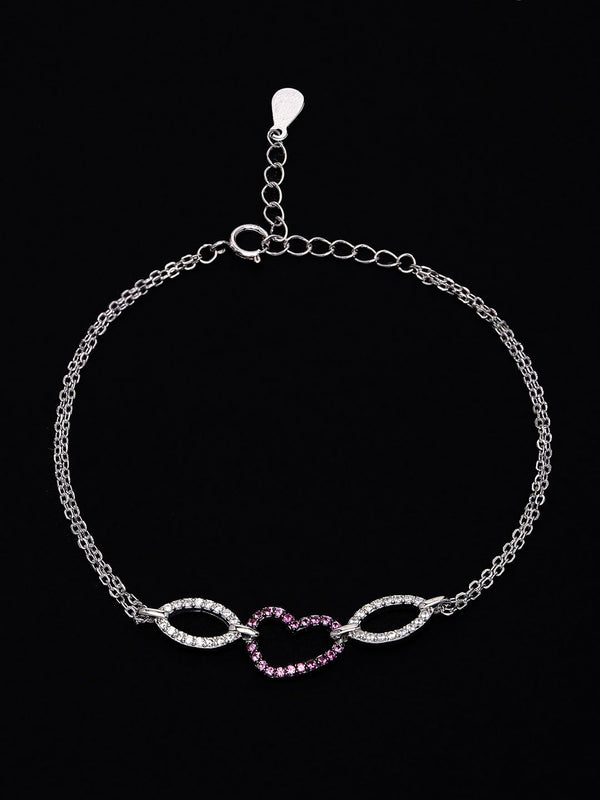 PANASH 925 Sterling Silver Bersalut Rhodium Zirkonia Kubik Gelang Pesona
