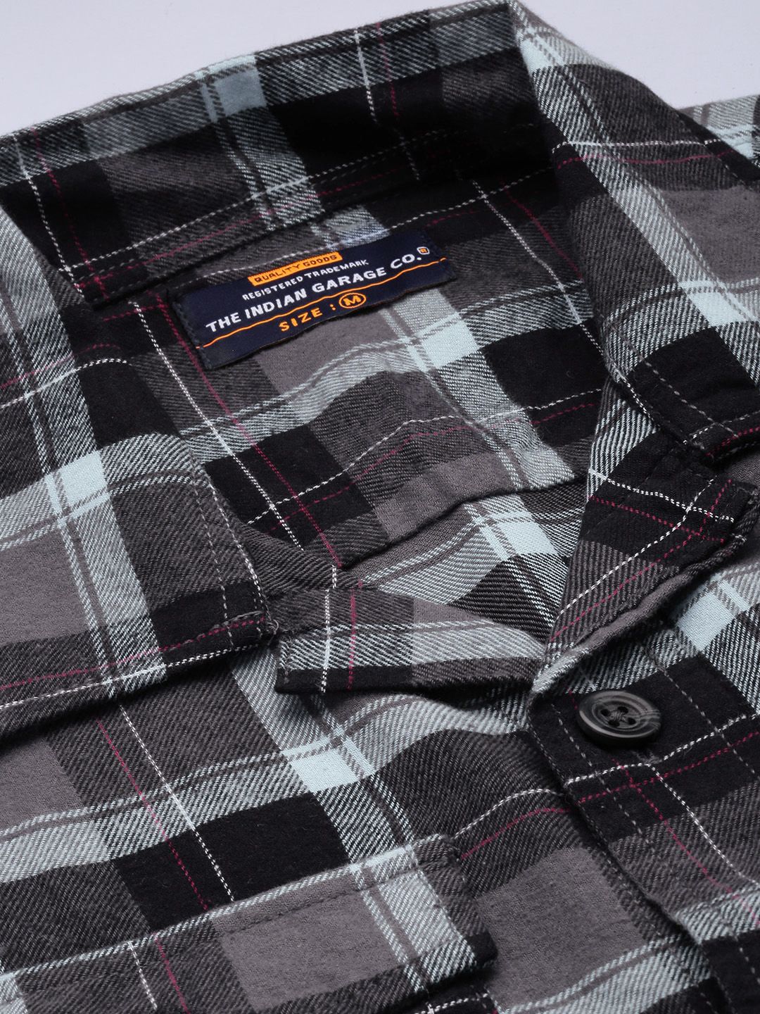 The Indian Garage Co Men Regular Fit Checked Double Flap Pocket Flannel Shirt