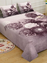 Myntra Elegant Homes Purple Floral 300 TC Bedsheet with 2 Pillow Covers