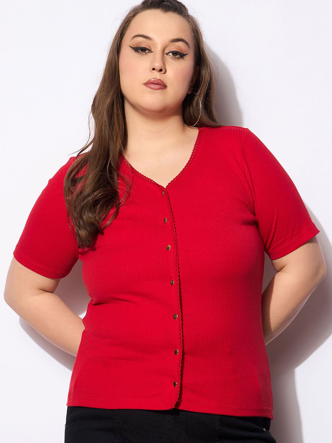 SASSAFRAS Curve Women Plus Size Shirt Style Top