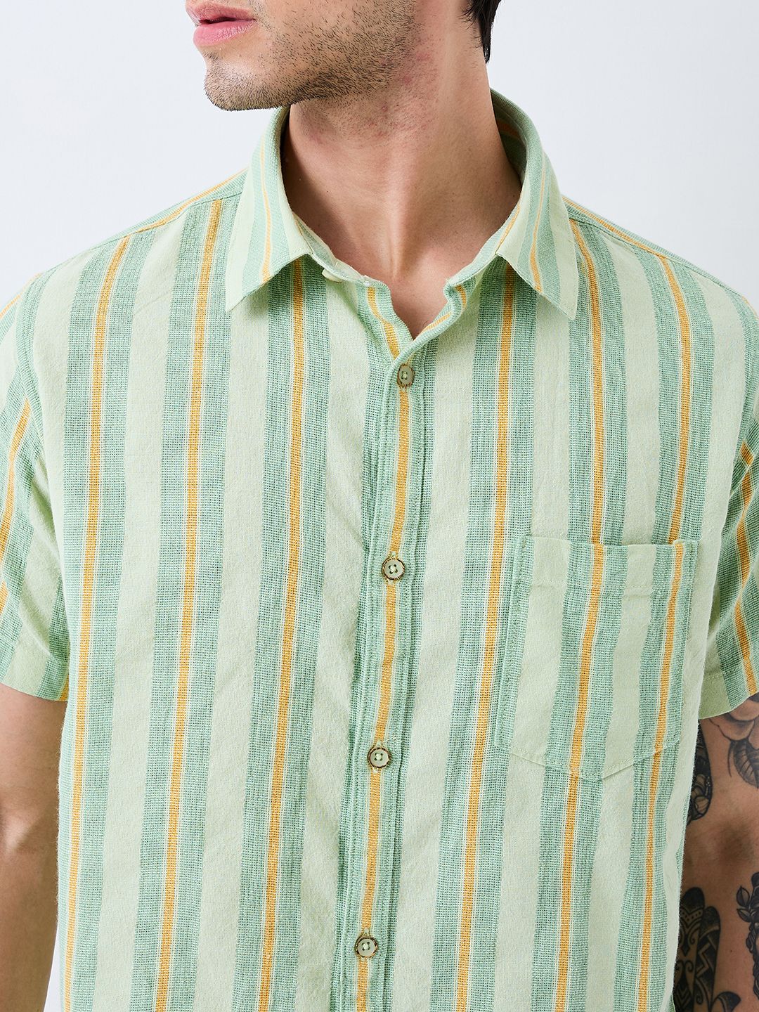 SPYKAR Men Spread Collar Vertical Striped Cotton Casual Shirt