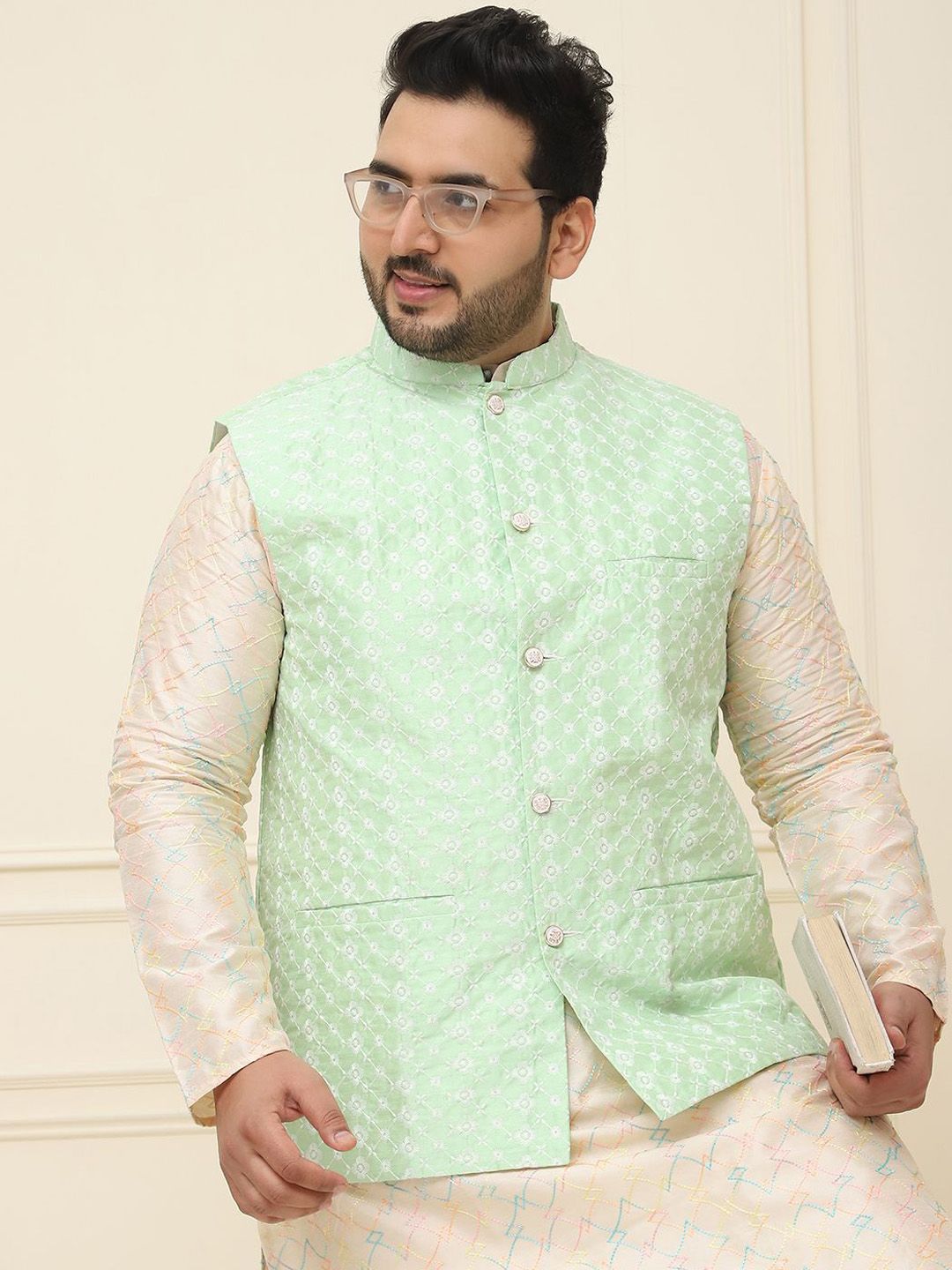 SOJANYA PLUS Jaket Sulam Lelaki Nehru Plus Size