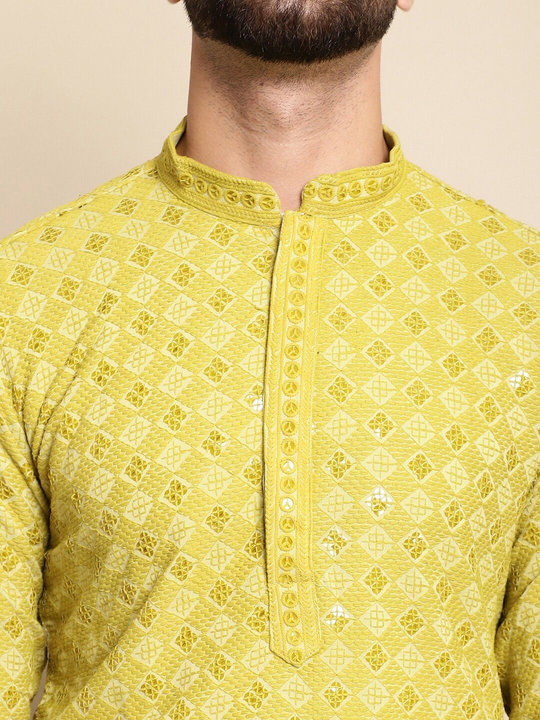 Anouk Green Ethnic Motifs Embroidered Sequinned Pure Cotton Kurta with Churidar