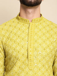 Anouk Green Ethnic Motifs Embroidered Sequinned Pure Cotton Kurta with Churidar