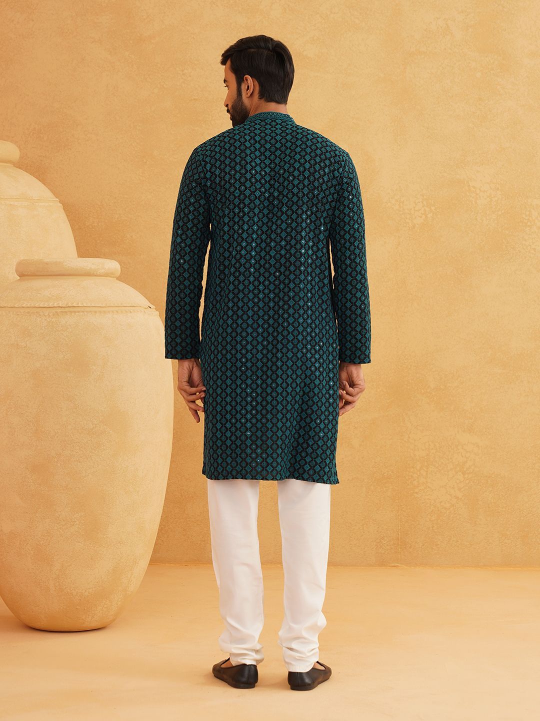 SOJANYA Bunga Labuci Mandarin Kolar Kapas Tulen Lurus Panjang Kurta