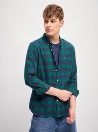 THE BEAR HOUSE Men Button-Down Collar Checked Cotton Slim Fit Casual Shirt