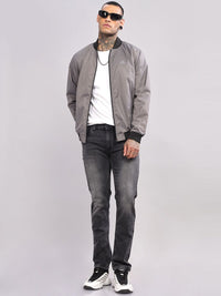 ADRO Men Stand Collar Solid Casual Bomber Jacket