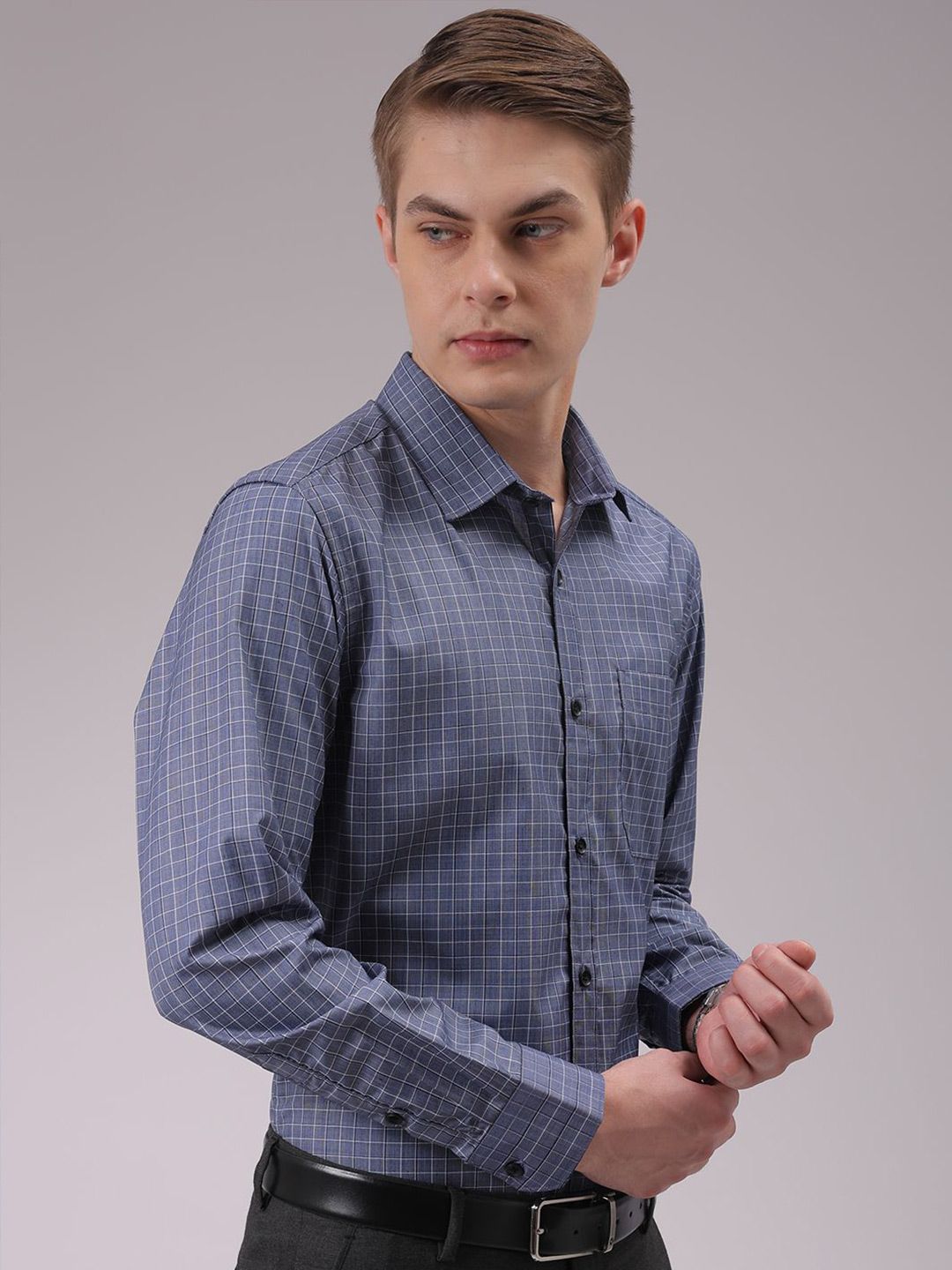 The Indian Garage Co. X Luxe Men Cutaway Collar Checked Slim Fit Formal Shirt