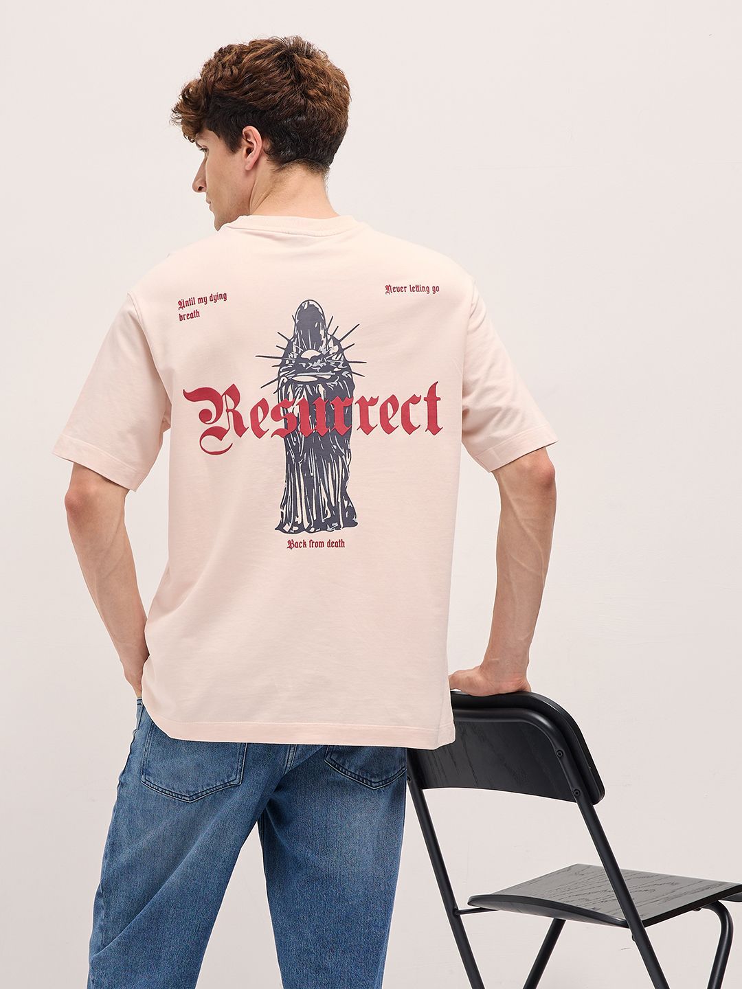 THE BEAR HOUSE Men Graphic Printed Round Neck Cotton Oversized T-shirt