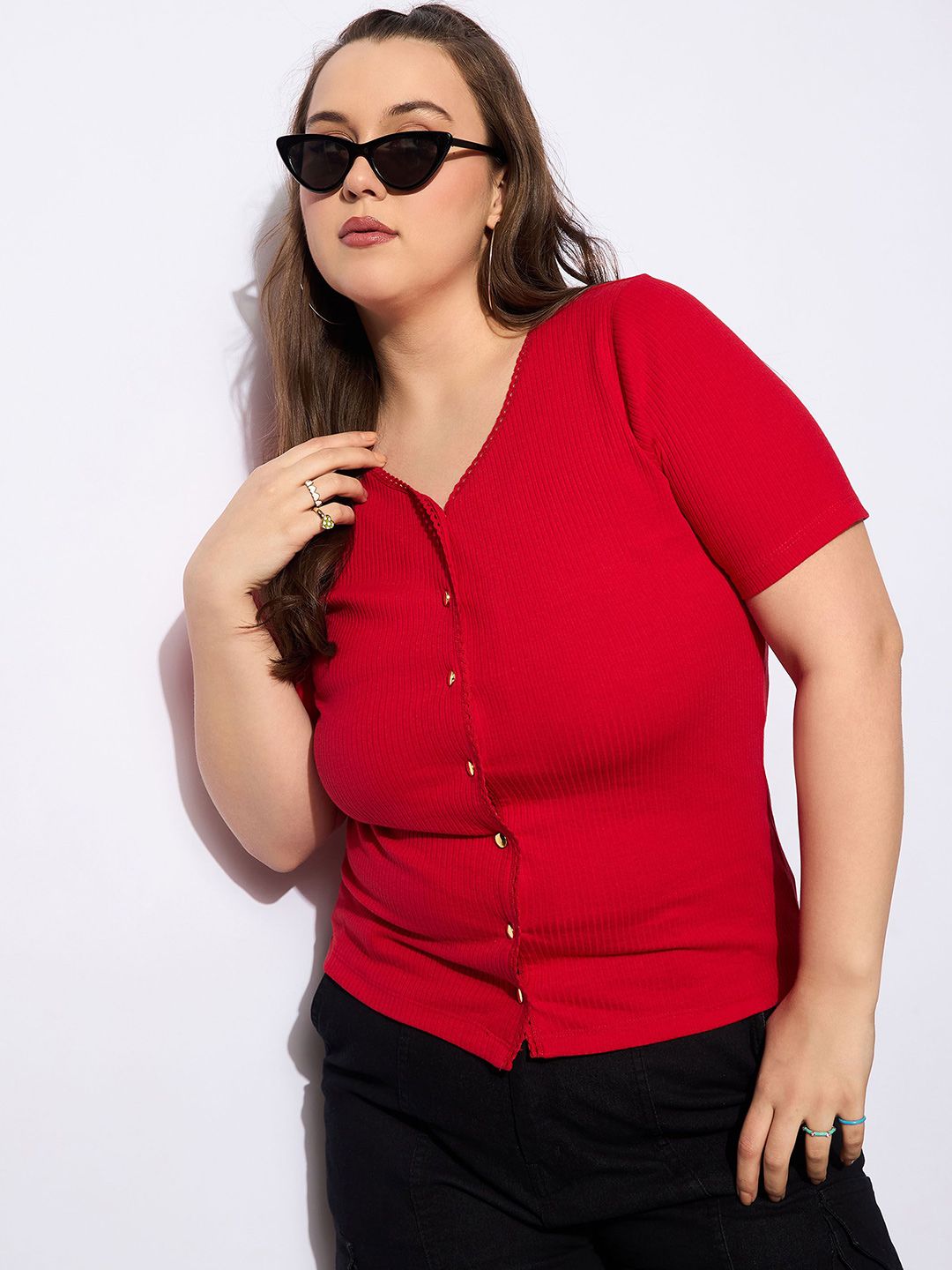 SASSAFRAS Curve Women Plus Size Shirt Style Top