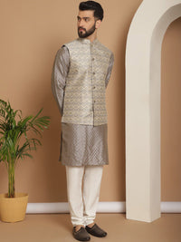 Anouk Mandarin Collar Knee Length Regular Embroidered Kurta with Churidar