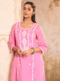 House of Chikankari Women Pink Cotton Chikankari Embroidered Kurta