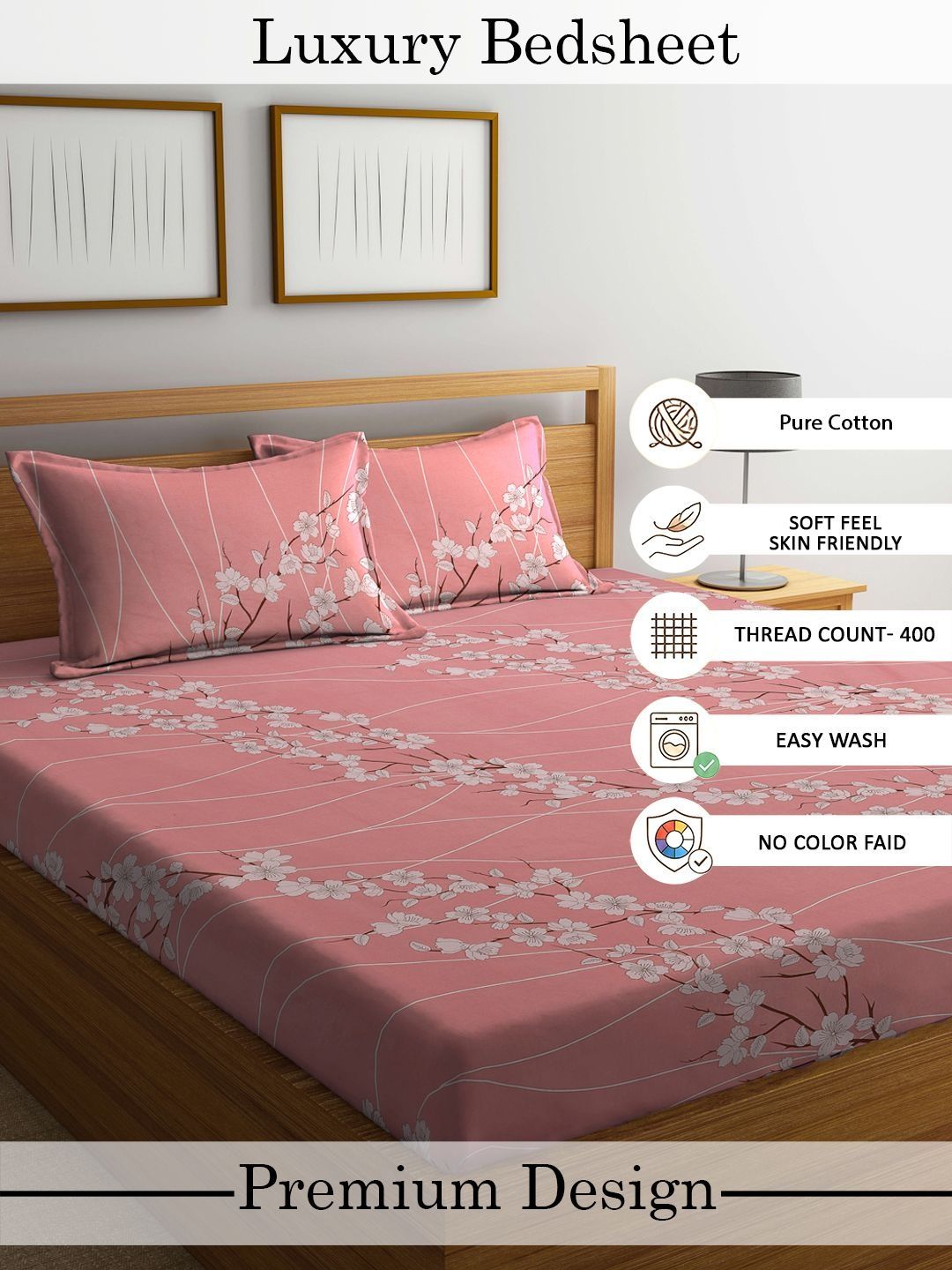 Myntra Elegant Homes Multicoloured Floral 400 TC King Bedsheet with 2 Pillow Covers