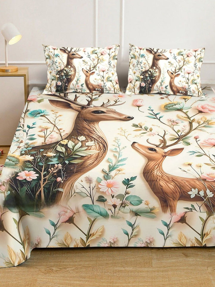 Myntra Elegant Homes Animal Printed Fitted 400 TC King 7D Bedsheet With 2 Pillow Cover
