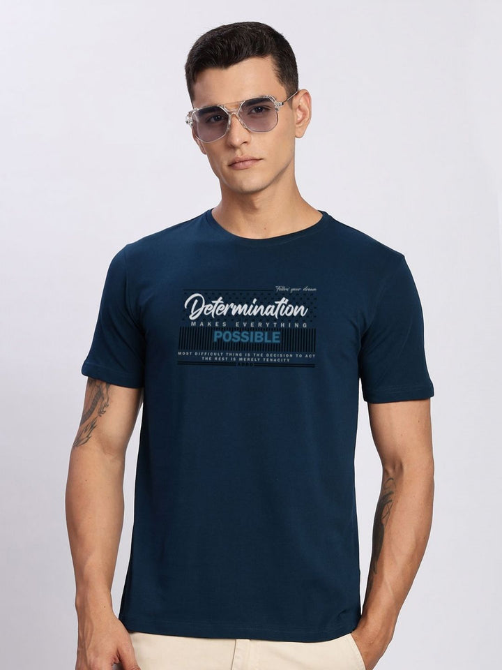 ADRO Men Typography Printed Round Neck Cotton T-shirt
