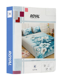 KLOTTHE Blue Floral Printed Flat 300 TC King Bedsheet With 2 Pillow Cover