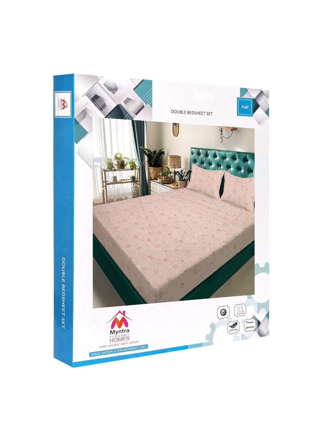 Myntra Elegant Homes Orange Geometric 300 TC Cadar Katil King dengan 2 Sarung Bantal
