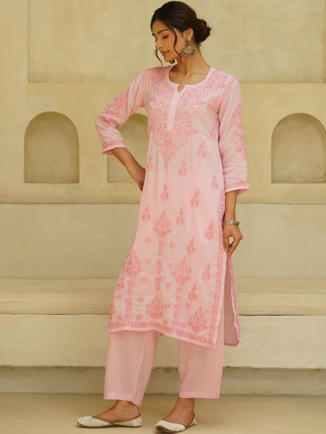 Kurta Sulam Benang Sulam Wanita Rumah Chikankari