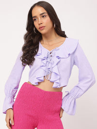 DressBerry Cozy Kawaii Ruffled Dobby Weave Crop Top