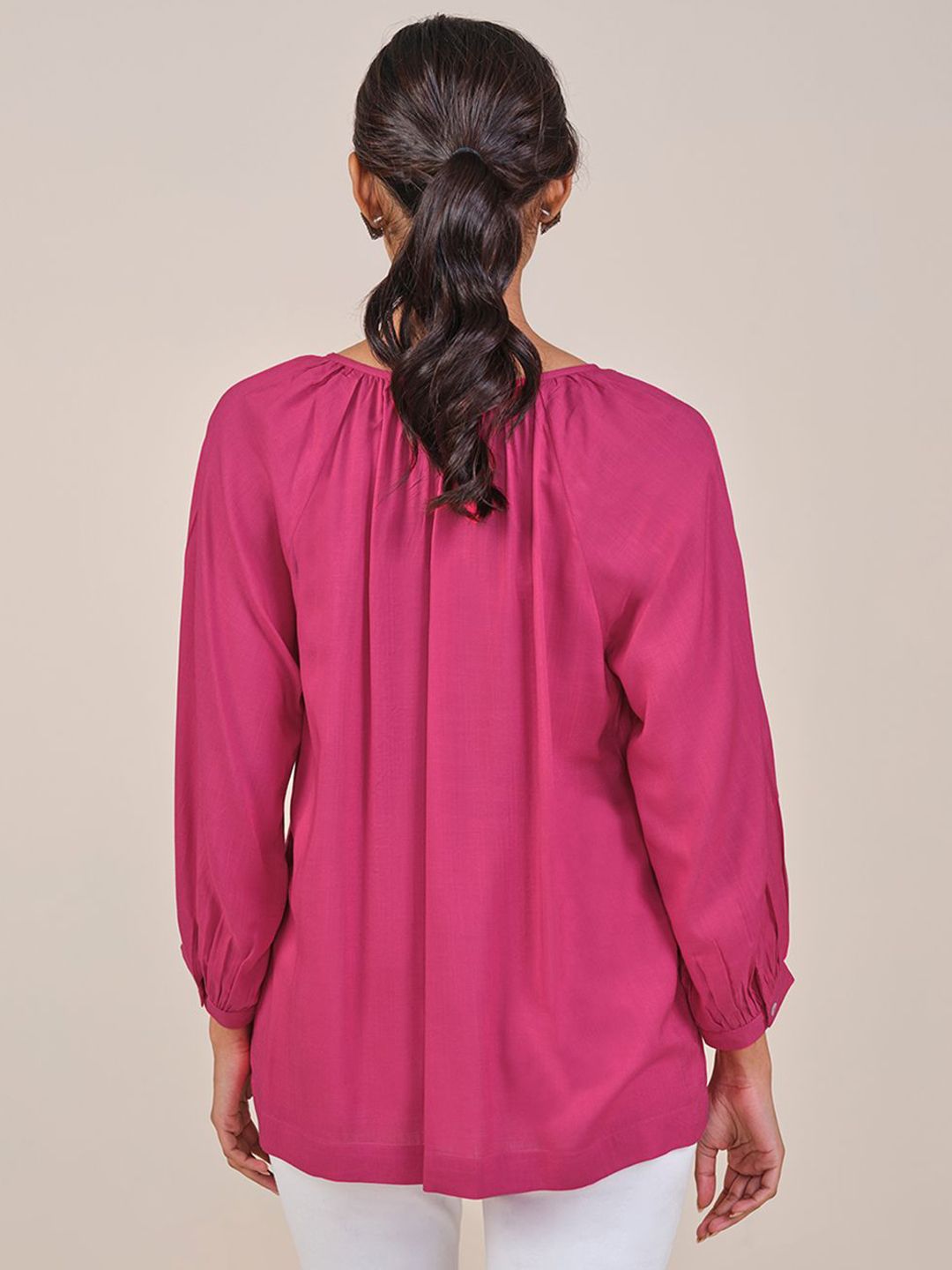 Global Desi Women Embellished Tie-Up Neck Regular Top