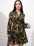 Tokyo Talkies Women Printed Satin Mini Wrap Dress