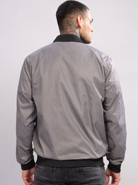 ADRO Men Stand Collar Solid Casual Bomber Jacket