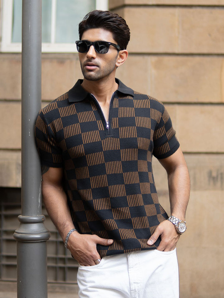 Powerlook Men Checked Polo Collar T-shirt
