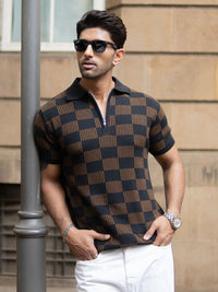 Powerlook Men Checked Polo Collar T-shirt
