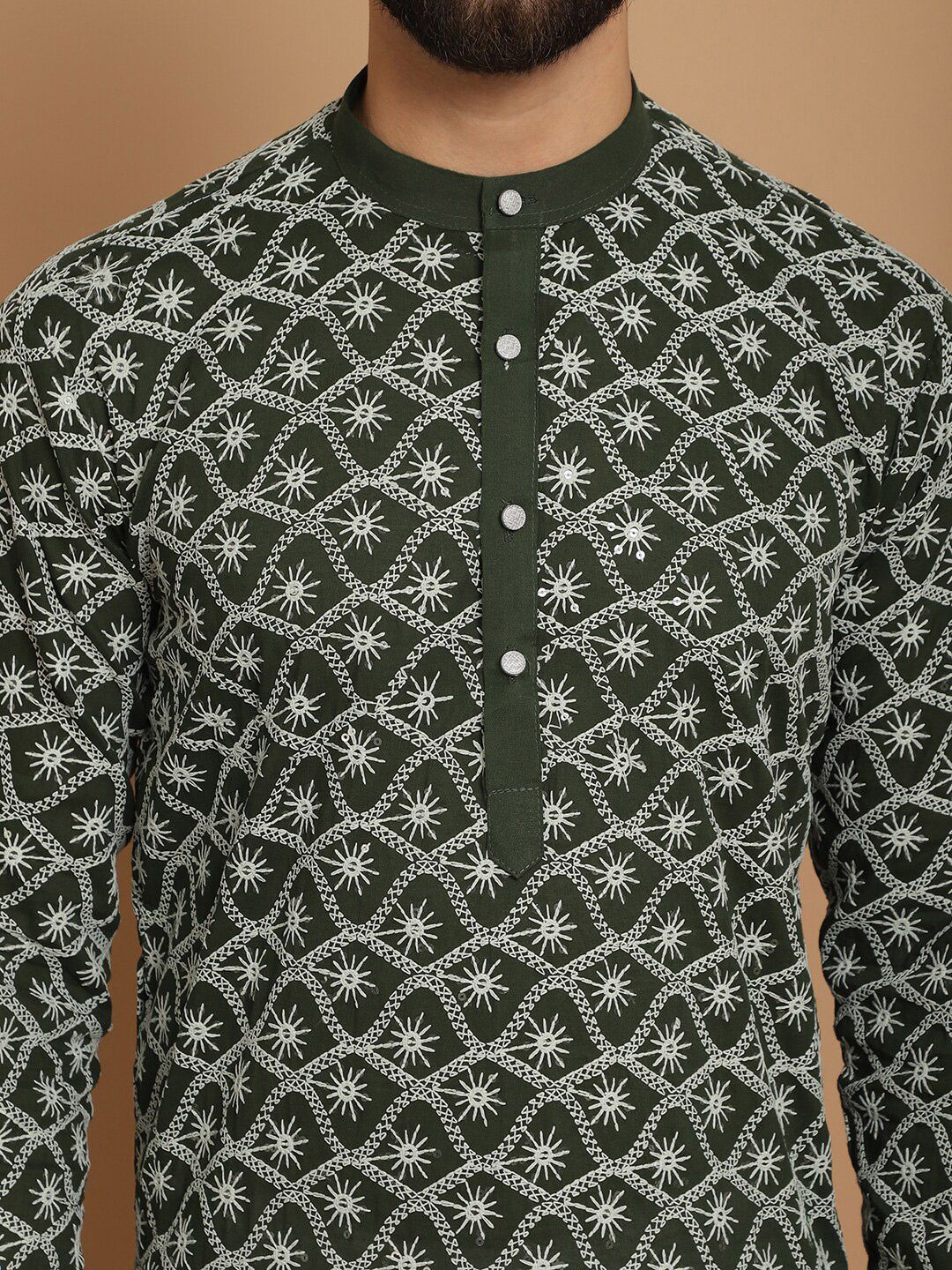 Anouk Green Ethnic Motifs Embroidered Regular Pure Cotton Kurta with Churidar