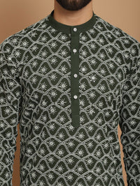 Anouk Green Ethnic Motifs Embroidered Regular Pure Cotton Kurta with Churidar