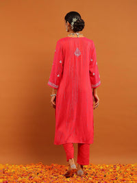 Rumah Chikankari Wanita Red Cotton Chikankari Sulam Kurta
