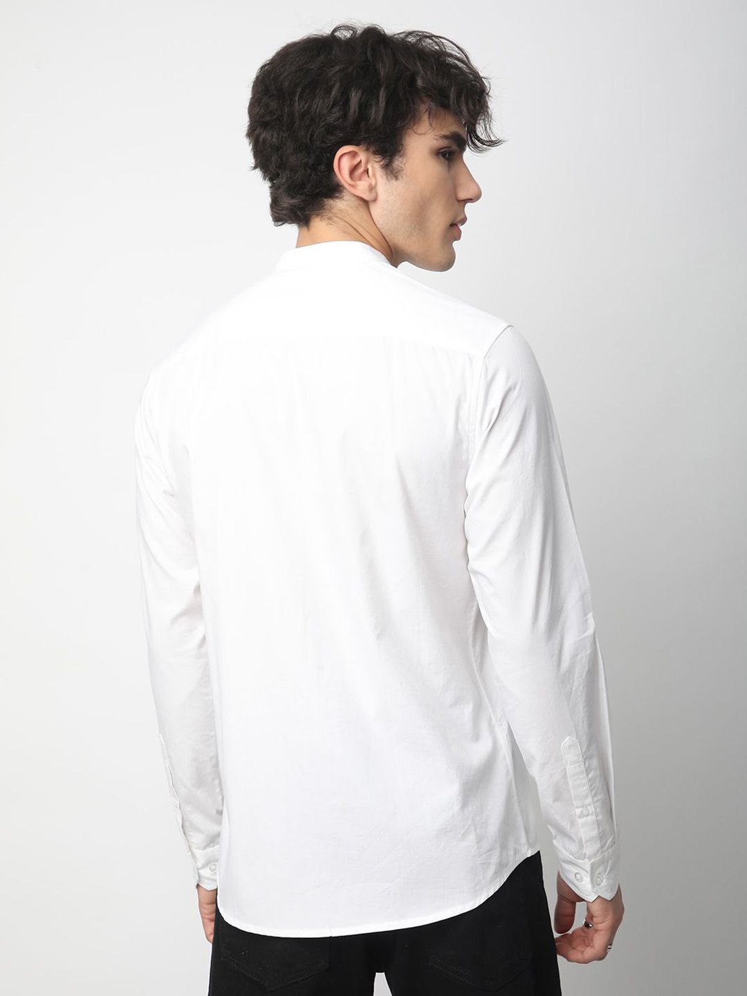 VASTRADO Men Classic Band Collar Solid Cotton Slim Fit Casual Shirt