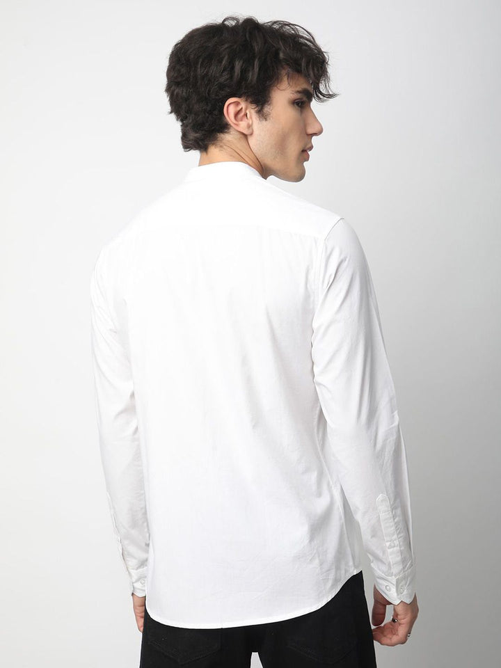 VASTRADO Men Classic Band Collar Solid Cotton Slim Fit Casual Shirt