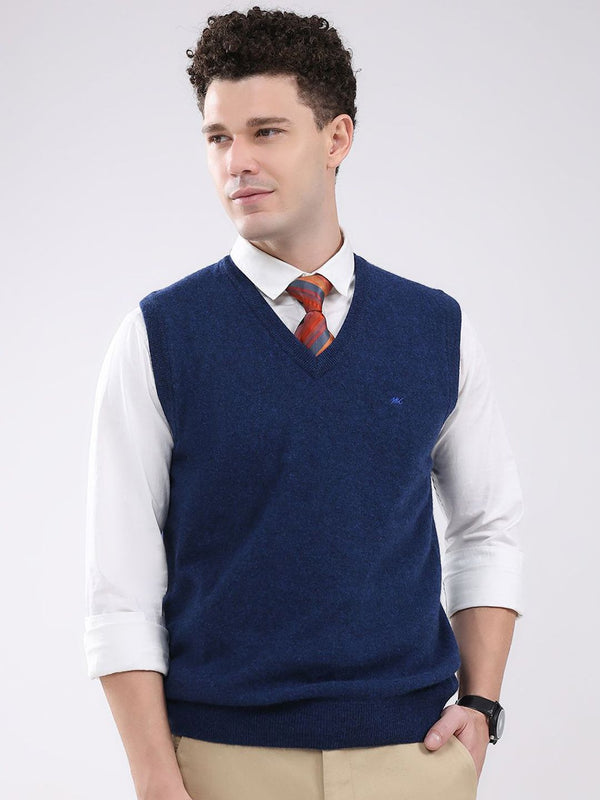 Monte Carlo Men Solid V-Neck Ribbed Sweater Vest