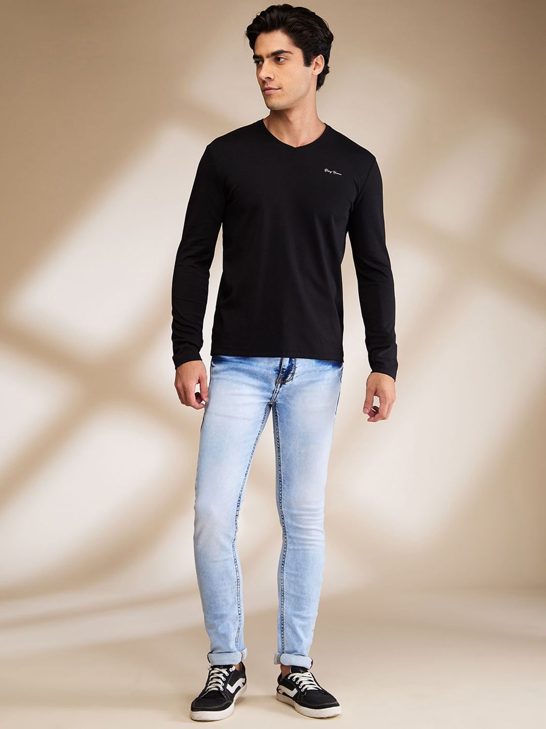 Being Human Men Solid V-Neck Cotton Slim Fit T-shirt