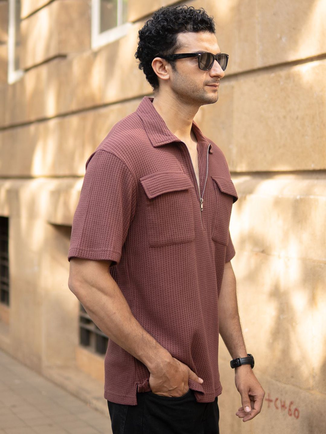 Powerlook SS25 Oversized Self Design Drop-Shoulder Sleeves Pockets Detail T-Shirt