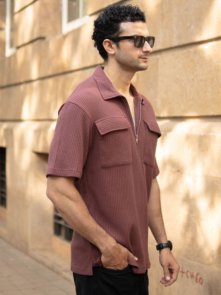 Powerlook SS25 Oversized Self Design Drop-Shoulder Sleeves Pockets Detail T-Shirt