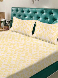 Myntra Elegant Homes Yellow & White Geometric 300 TC King Cadar dengan 2 Sarung Bantal