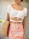 DressBerry Textured Luxe Cut Out Detail Crop Top