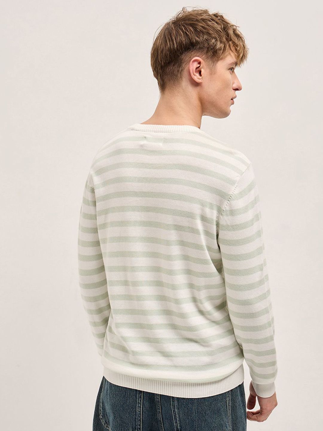 THE BEAR HOUSE Men Striped Round Neck Cotton Slim Fit T-shirt
