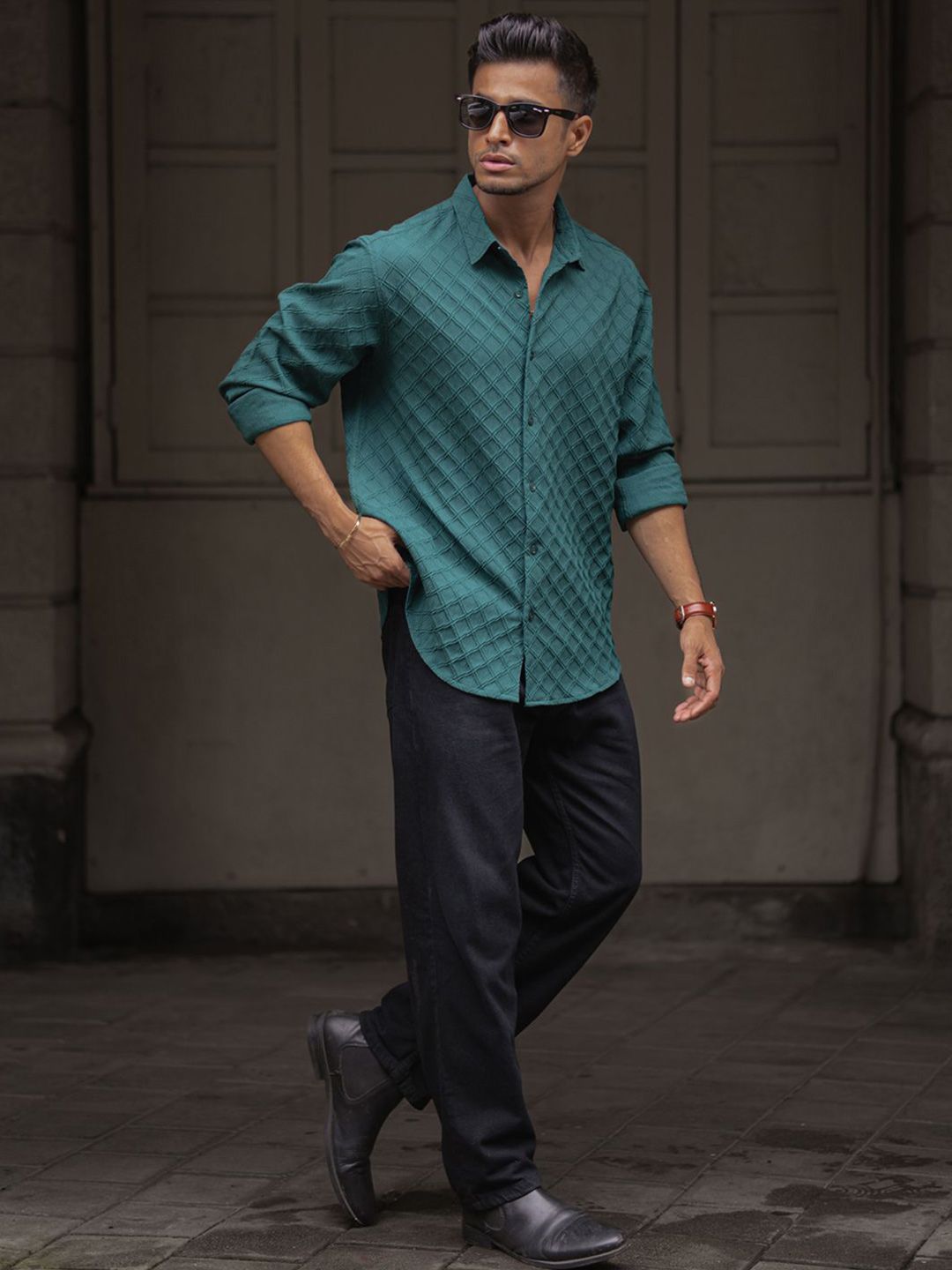 Powerlook Men Spread Collar Textured Casual Shirt