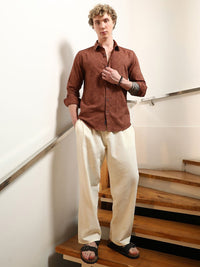 Campus Sutra Comfort Textured Spread Collar Cotton Casual Shirt